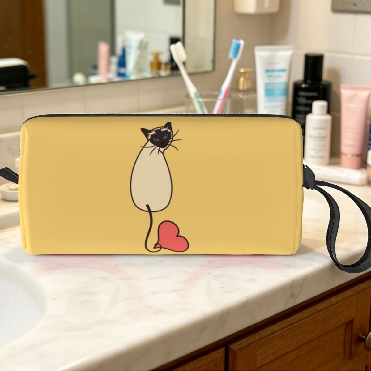Beauty Love Makeup - Love Siamese Cat-Yellow Makeup Bag Tas